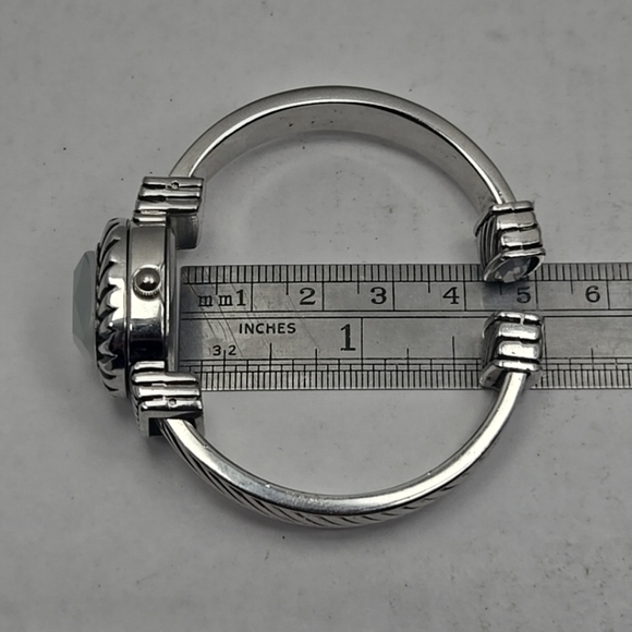 Womens Faux Jewel Watch Two Tone Hidden Dial Flip Top Bracelet Cuff New Battery - Picture 9 of 11